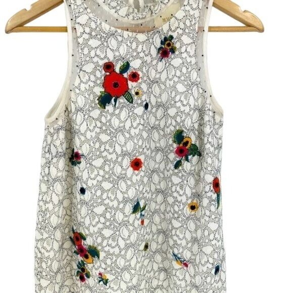 Anthropologie Maeve Macie Lace Embroidered Sequin Beaded Top Floral Size 0 - Picture 6 of 11